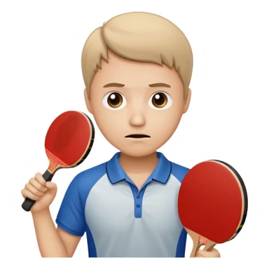 emoji of a lonely person with a sad expression, holding a table tennis racket sticker