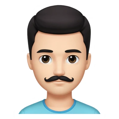 pretty handsome bratz man, has a square short black mustache with black black black eyes,  short dark hair, pale skin, defined jawline sticker