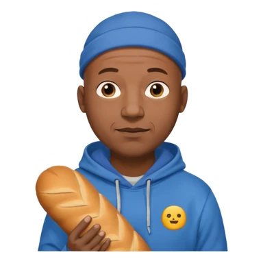 Bald black guy 40 years old with blue hoodie and and bread emoji sticker