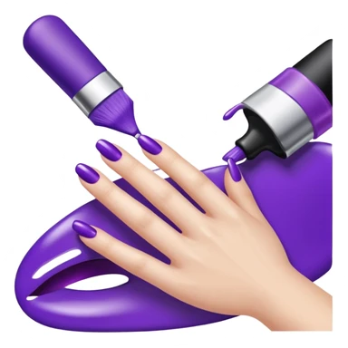 A close-up illustration of a hand with long, glossy purple-painted nails. A nail polish brush is shown applying purple polish to one of the nails, with smooth, clean strokes. The style is bright, polished, and emoji-like, emphasizing nail care, beauty, and manicure aesthetics. sticker