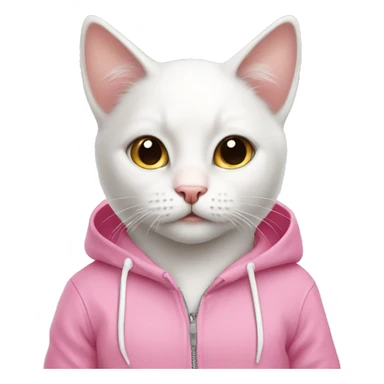 White cute cat wearing pink hoodie sticker