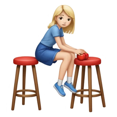 a girl is sitting on a stool seeing whole body on right side sticker