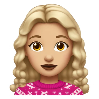 dark blond hairwd girl with christmas sweater and raindeer horns and pink lipstick sticker