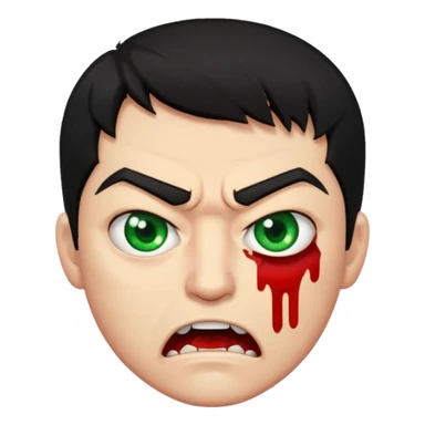 guy with black hair and blood at the mouth with green eyes very angry sticker