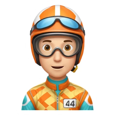 horse race jockey portrait, head and shoulders only, bright patterned racing uniform, helmet and goggles, energetic expression, 3D cartoon, mobile game icon style, clean background, no text, no watermark
 sticker