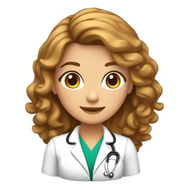 Mulher de pele clara, cabelo ondulado, comprido e castanho claro. Vestida com uma bata de médico sticker