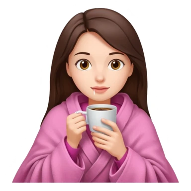 Brunette girl in pink blanket drinking coffee sticker