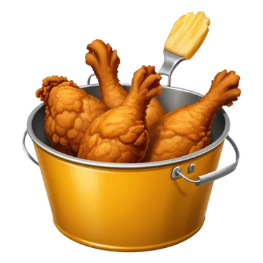 fried chicken much bigger than the silver steel bucket, slightly angled side perspective sticker