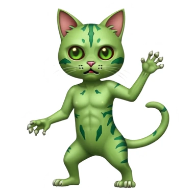 green zombie cat full body with action pose sticker