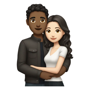 A pale half Asian man with short dark hair and amber eyes embracing and loving a white woman with long wavy brunette hair and dark hazel eyes. They love each other a lot And have good fashion taste and are hugging each other tight  sticker