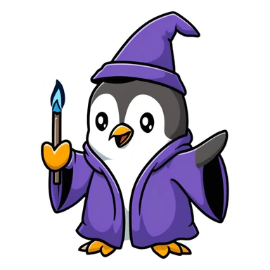 Penguin wizard casting a spell sticker