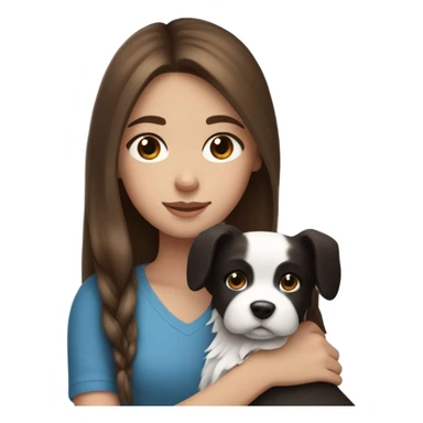 long brown hair girl with blue eyes cuddling a cute black and white dog sticker