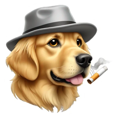 Golden retriever with bucket hat and a chain smoking a cig sticker