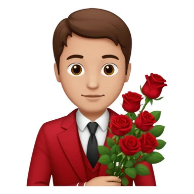 Un homme blanc brun pas en costard qui donne un bouquet de roses dans la main sticker