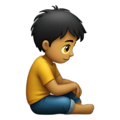 Un enfant triste assis tout seul dans le noir sticker