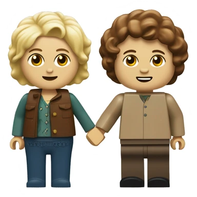 a fat blonde girl and a skinny brown-haired boy as lego people holding hands sticker