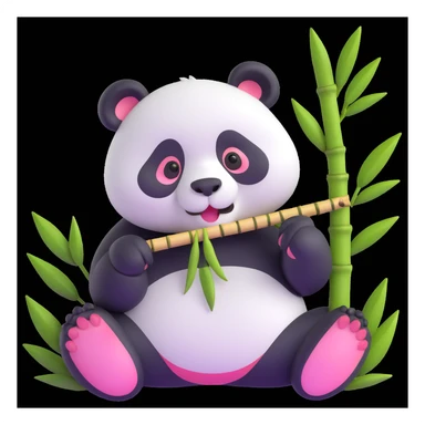 panda eating bamboo in forrest background, close up pose sticker