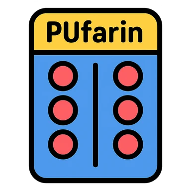 PUfarin shown as a blister pack of pills, clean and modern icon style sticker