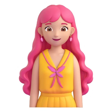 Fluttershy as a human girl emoji, long pink hair, yellow outfit, gentle smile, and butterflies sticker