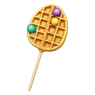 3D rendered Hong Kong egg waffle on stick like lollipop, vibrant golden color with rainbow sprinkles, hyper-realistic bubbled texture, glossy candy finish, fun playful design, detailed textures sticker