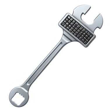 A digital wrench tool with binary code texture, zeros and ones visible on the surface sticker