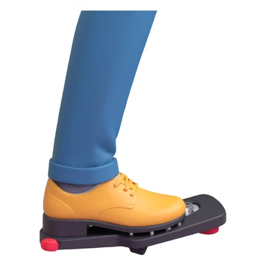 A clean 3D emoji-style illustration of a single right foot pressing down on a car gas pedal. Only the foot and the pedal are shown, viewed from the side. The pedal is slightly tilted to show pressure. No background, simple colors, minimal details sticker