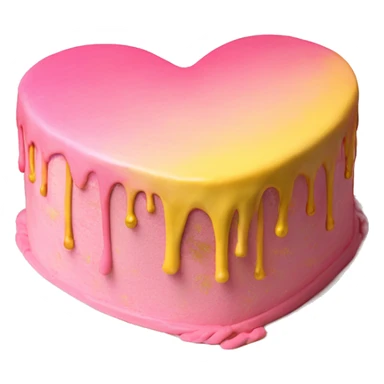 Realistic pink and yellow heart shaped layered cake with metallic gold icing dripping down the cake. sticker