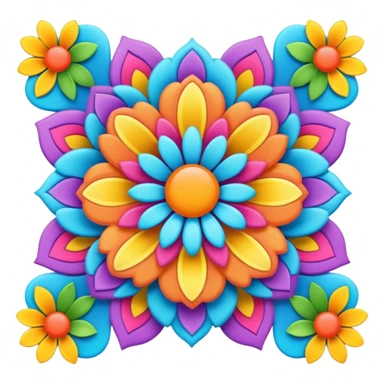 3D, psychedelic colored hippie style flower border  sticker