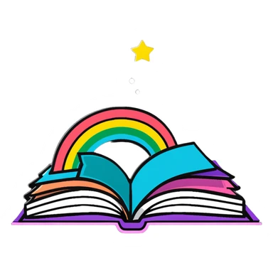 Rainbow colored book with twinkling sparkles around it sticker