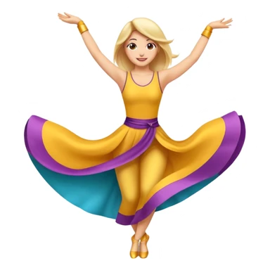 Emoji estilo ilustración de una mujer practicando danza aérea en tela, sus manos en la tela de seda, expresión feliz, estilo emoji moderno, colores suaves, fondo simple sticker