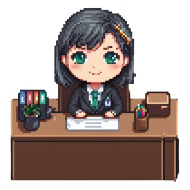 chibi office receptionist at desk sticker