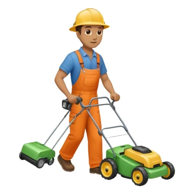 Maintenance worker
with lawnmower, full body, walking sticker