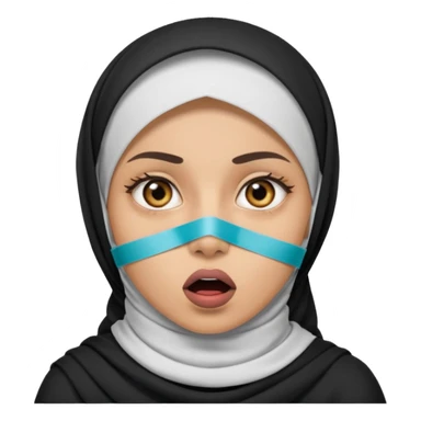 muslim woman with shocked eyes and censored tape on mouth sticker