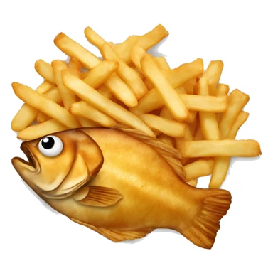 fried fish and chips on a plate with no eyes and no real fish sticker