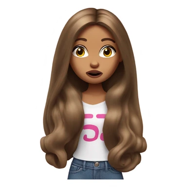 Hyper realistic bratz doll brunette with shocked face hands over mouth sticker