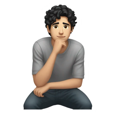 thinking with his hand on chin white young male with black hair  sticker