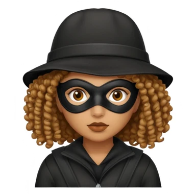 woman with robber mask concerned curly hair and robber outfit hat sticker
