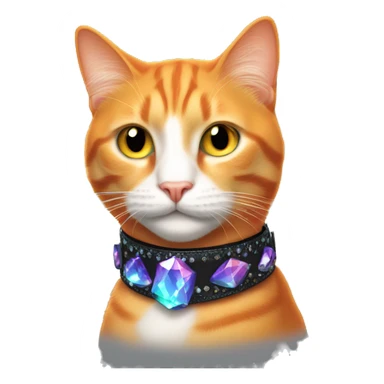 Orange Cat wearing Dark iridescent crystal collar glowing sticker
