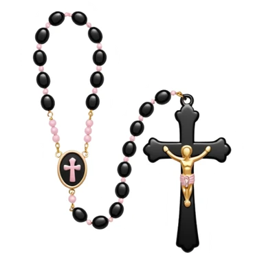Black beaded rosary necklace with light pink ankh pendant sticker