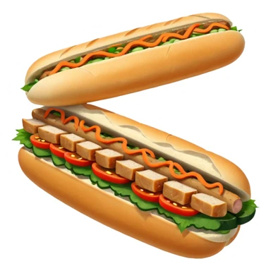 traditional banh mi with char grilled pork emoji 


    Very crusty baguette

    Mayo 

    Pickled carrot 

    Cucumber, coriander/cilantro, green onion, chilli 
 sticker