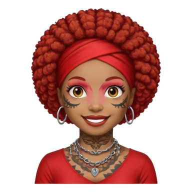 afro hair with red head bandana and lots of face tattoo black skin girl sticker