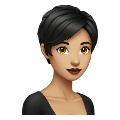 Sexy pixie Short straight hair brunette with black long dress sticker