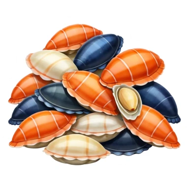 pile of assorted shellfish, simple, clear sticker