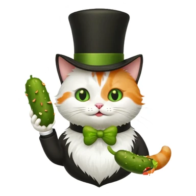 cat with a top hat eating a pickle  sticker