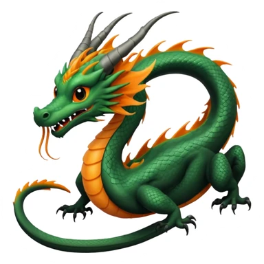 Black, green, orange, grey, Asian Imperial floating noodle-dragon, with black sclera, long mane, long whiskers, long tail, gliding flying, no wings sticker