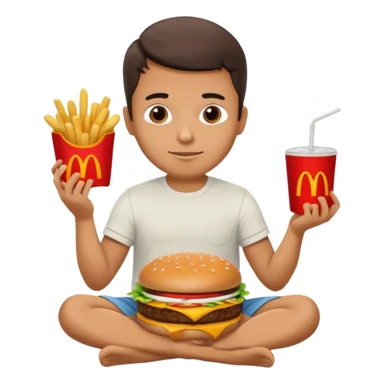 man in lotus pose eating McDonalds burger and fries sticker