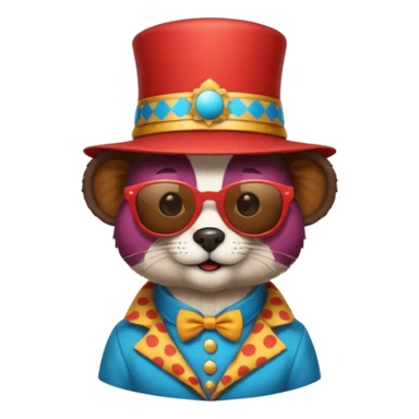 a sunglasses animal with circus hat and shirt sticker