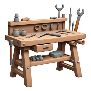 Cinematic Realistic image of a workbench set with a lump of pliable clay and artisanal sculpting tools, rendered with finely detailed textures that reveal subtle clay particles and well-worn tool surfaces, bathed in warm, focused studio lighting sticker