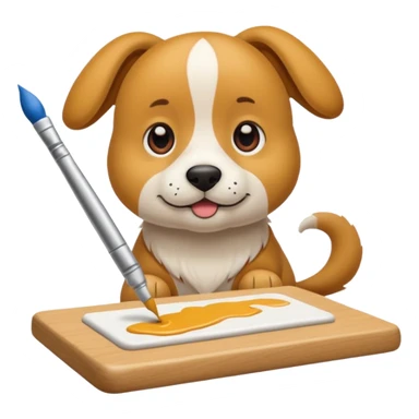 perrito pintando un lienzo en blanco con un pincel en la pata sticker
