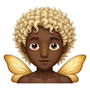 Make an emoji of a fairy with curly blonde hair mixed with black and brown eyes, the character has to be a man and with skin tones dark-hairedMake an emoji of a fairy with curly blonde hair mixed with black and brown eyes, the character has to be a man and with skin tones dark-haired sticker